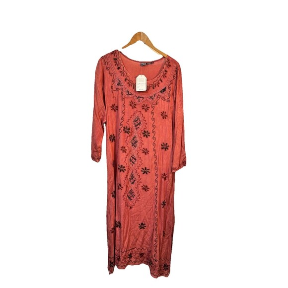 Anandas Collection Boho Embroidered Tunic Dress Rayon India Size L NWT - Picture 1 of 9